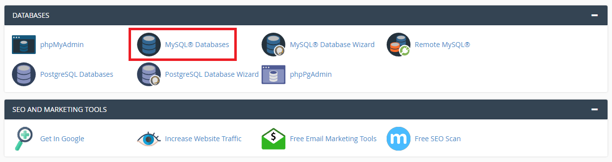 cPanel MySQL Databases