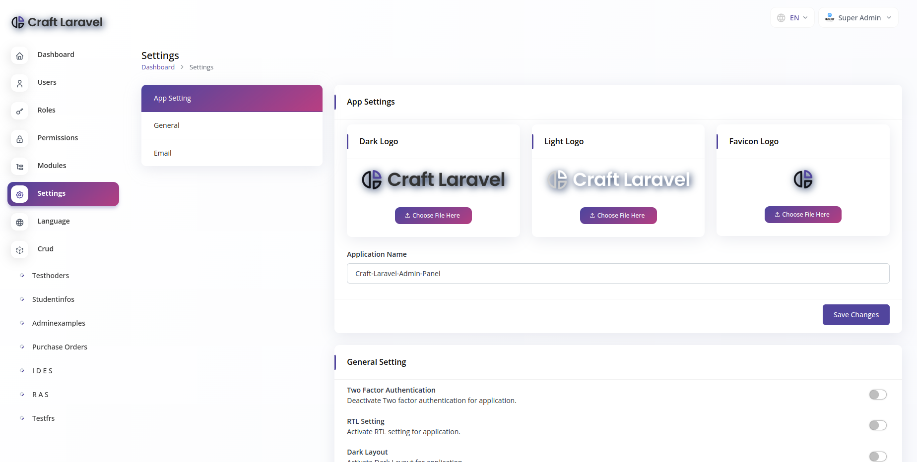 Craft Laravel Admin Panel - CRUD builder, Users, Role, Permissions & Settings - 7